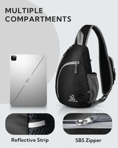 Vista 4 de Bolso de hombro WATERFLY, morrales, bolsos, mochilas triangulares cruzadas sobre el cuerpo, de soga, para senderismo o mochilas multiuso y bolsa