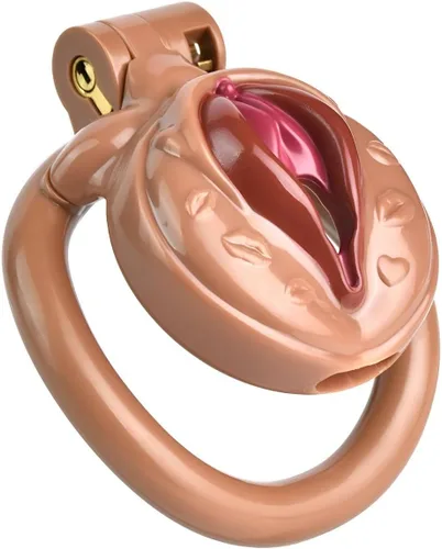 Vista 8 de Heuceo Jaula de castidad negativa invertida para hombre con 4 anillos, cerradura plana de dispositivo de castidad para hombres pequeños, diseño
