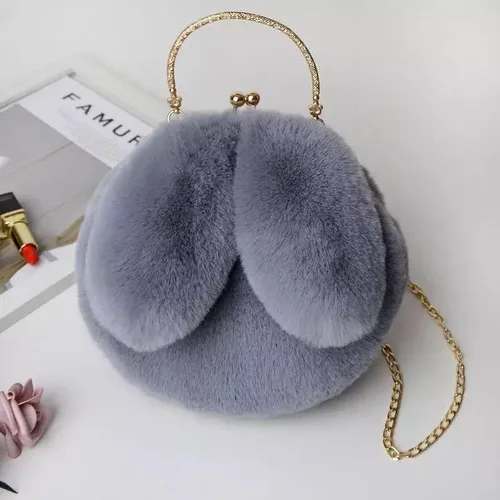 Vista 2 de Lindo bolso de peluche para mujer, bolso cruzado de conejo, bolso de mano pequeño, bolso peludo esponjoso, bolso kawaii, bolso de conejo