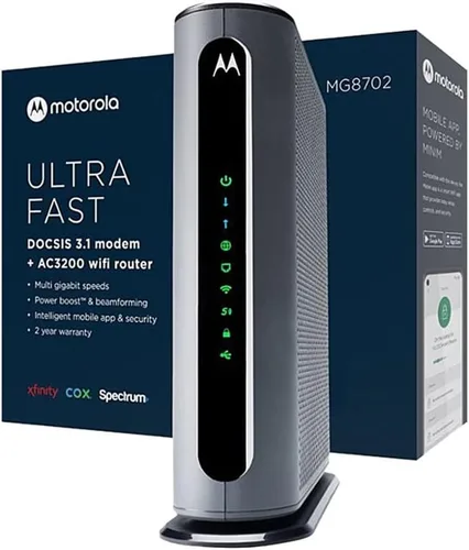 Vista 6 de Motorola Combo de router WiFi de módem MG7700 con potenciador de potencia Aprobado por Comcast Xfinity, Cox y Spectrum para planes de cable