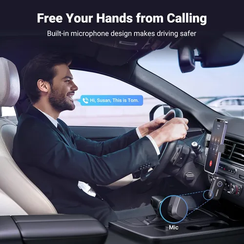 Vista 3 de UGREEN Adaptador Bluetooth 5.4 para automóvil, llamadas manos libres y cancelación de ruido, adaptador AUX a Bluetooth para automóvil, receptor