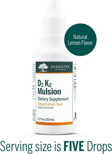 Vista 3 de Genestra Brands D3 K2 Mulsion - Vitaminas líquidas para la salud ósea, limón natural, 122 porciones
