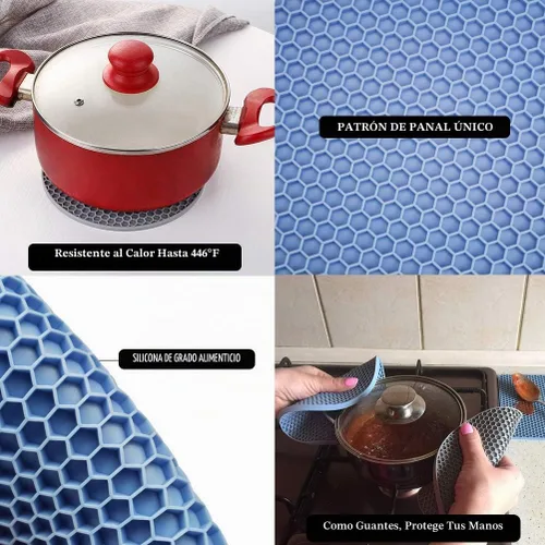 Vista 4 de Salvamanteles para platos calientes, paquete de 4 almohadillas calientes de silicona para cocina, tapete de silicona antideslizante resistente al