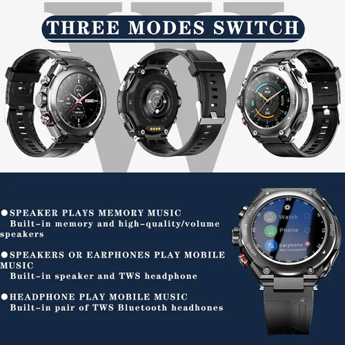 Vista 5 de Reloj inteligente con auriculares 3 en 1 Ronda Fitness Tracker 1.28 pulgadas Smartwatch para hombres Respuesta/Hacer llamadas Altavoz Grabación