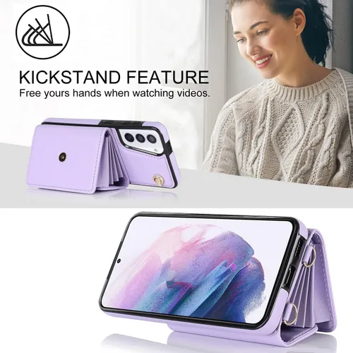 Vista 4 de Funda para Samsung Galaxy S21 de 6.2 pulgadas, bandolera con correa de hombro, funda protectora de moda para Galaxy S21 (morado)