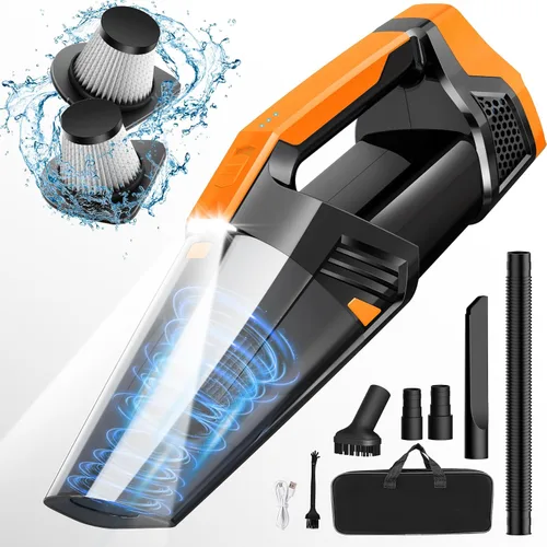 Vista 8 de Blestan Aspiradora de mano portátil inalámbrica con luz LED, succión de alta potencia, 3 en 1, aspiradora de mano ligera y recargable, aspiradora