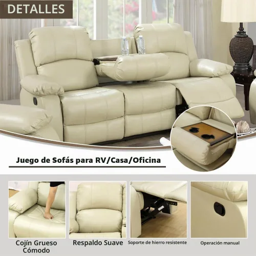 Vista 3 de A Ainehome Juego de Muebles de Sala de Estar de Cuero Reclinable Juego de Sofá Sillón Loveseat Juego de Muebles Sofá para Sala de Estar/Espacio