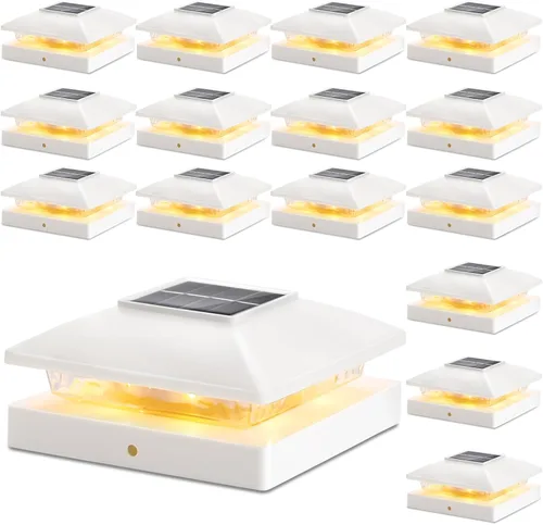 Vista 24 de Luces solares para punta de poste al aire libre 16 unidades, negras, impermeables, alimentadas por energía solar, luces de valla para cubierta