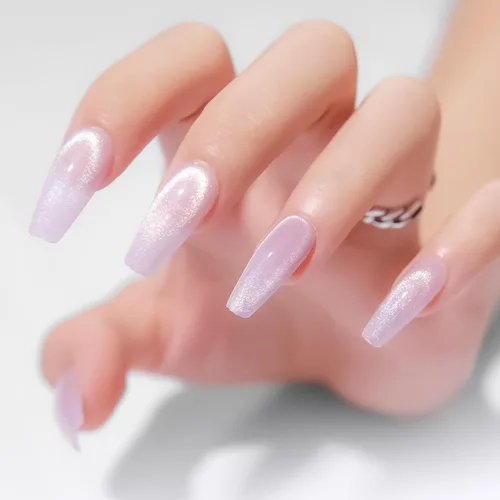 Vista 20 de Uñas postizas a presión largas, con brillo azul y diseño, acabado acrílico brillante, de cobertura completa, uñas postizas reutilizables para l002