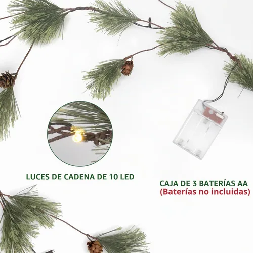Vista 7 de Guirnalda de Navidad ahumada de 6.4 pies con luces, guirnalda de pino de cedro rústico natural preiluminada con conos de pino para el hogar, Año