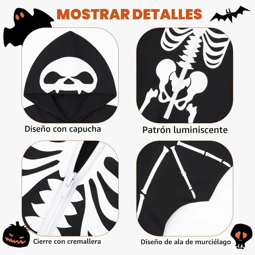 Vista 7 de Weixinbuy Disfraz de esqueleto de Halloween para niños que brillan en la Negro #2