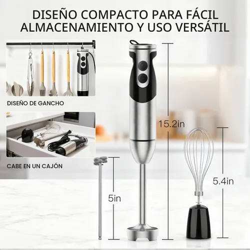Vista 7 de Megawise Batidora de Mano de Alta Potencia – 400W de Potencia Máxima con Accesorios Versátiles 3 en 1 (Eje Mezclador, Batidor, Picadora); Diseño