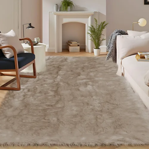 Vista 44 de Latepis - Alfombra rectangular de piel sintética tipo lana de oveja suave y esponjosa de estilo bohemio para sala de estar, dormitorio y residencias