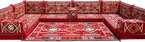 Vista 175 de arabicsofa Sofá en forma de U de estilo árabe para el suelo – Juego de Majlis hecho a mano – Sofá de estilo bohemio