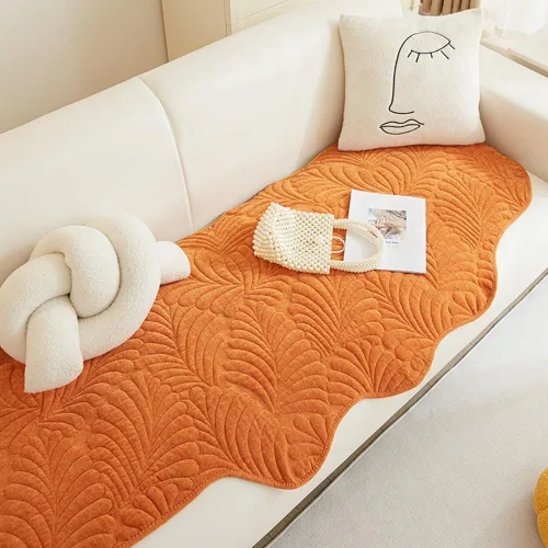Vista 3 de vctops Funda acolchada de felpilla con hojas de felpilla, Irregular, antideslizante, súper suave, protector de muebles, para sala de estar y Azul