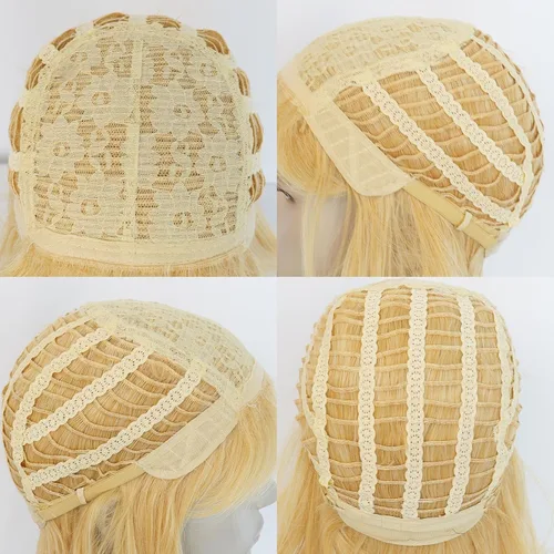 Vista 6 de Anogol Gorro de pelo + juego de 3 piezas (1 gafas + 1 collar), pelucas rubias de salmonete para hombres, peluca de los años 70 y 80 para fiesta
