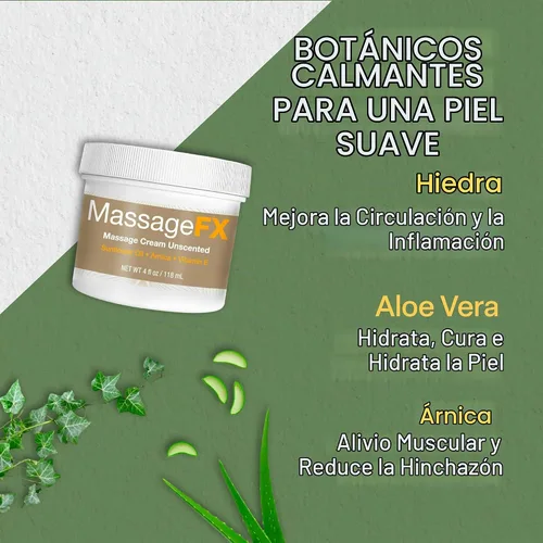 Vista 4 de MASSAGE FX Crema de masaje sin perfume, 4 onzas, cremas de masaje para terapia de masaje, infundidas con árnica, girasol y vitamina E