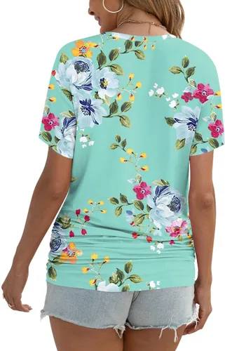 Vista 3 de Anydoll - Camisetas fruncidas para mujer, para primavera y verano, túnicas de manga corta con cuello en V, camisetas informales y elegantes
