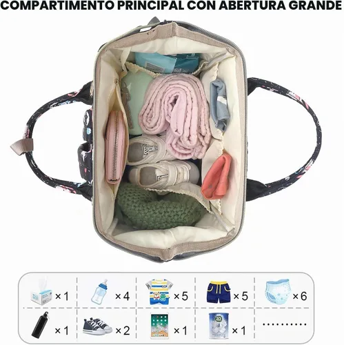 Vista 4 de Mochila para pañales para bebé, mochila de gran capacidad, impermeable, para maternidad, viajes, con correas para cochecito, Gato, Classic