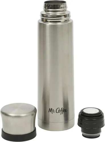 Vista 8 de Mr. Coffee Leatherette - Botella térmica de acero inoxidable de 23 oz - Frasco con aislamiento de doble pared con funda de cuero sintético y asa