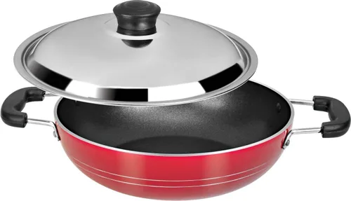 Vista 2 de DBY Kadai antiadherente con tapa de acero inoxidable de 2 litros de sartén profunda antiadherente Kadhai indio para curry, freír y salsa de gas