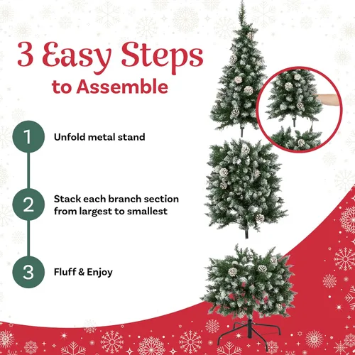 Vista 5 de Elf Stor - Árbol de Navidad preiluminado flocado de 6 pies con soporte verde/blanco