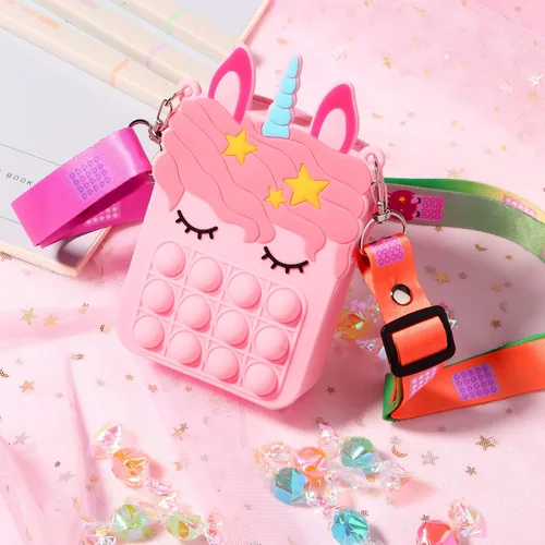 Vista 5 de erduoduo Cartera pequeña bolsa de hombro bolso de burbujas bolso de caramelo para niños suministros de fiesta musical para niña Rosado Cartera