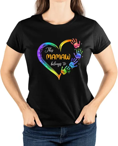 Vista 4 de Camisa personalizada con las manos con nombre de Mamaw Belongs to Grandchildren Regalo personalizado para el día de la madre, Navidad, cumpleaños