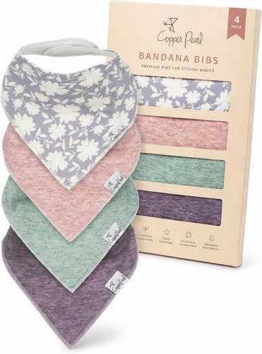 Vista 15 de Copper Pearl Baberos tipo bandana para bebé, paquete de 4 baberos de algodón suave para babear y dentición, absorbentes, ajuste ajustable, muchos