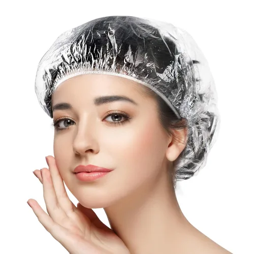 Vista 9 de MORGLES 100 gorros de ducha desechables, gorros de ducha grandes transparentes para mujeres, desechables, gorras de plástico para el tratamiento