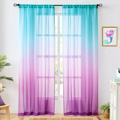 Vista 22 de July Joy Ombre - Cortinas de lino sintético semitransparente para habitación y sala de estar, 2 tonos reversibles, privacidad y filtro de luz