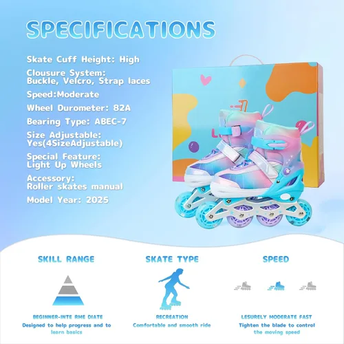 Vista 4 de Patines en línea ajustables para niños, niñas y adultos, patines con todas las ruedas que se iluminan para exteriores, para principiantes, jóvenes