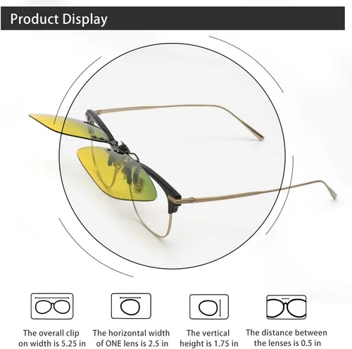 Vista 4 de Gafas de conducción nocturna con clip, color amarillo polarizado Verde y amarillo (Flip-up disponible)
