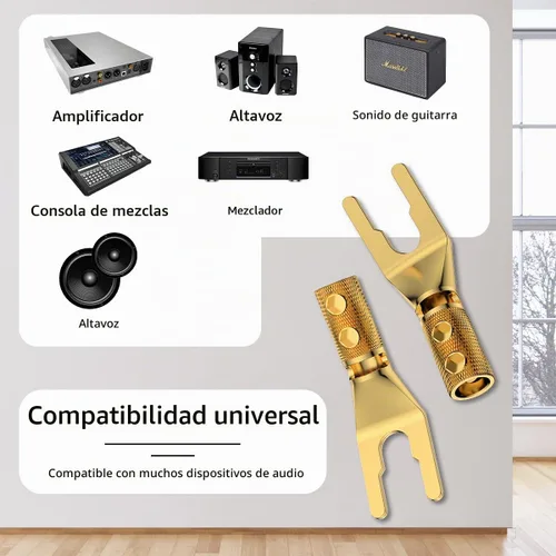 Vista 4 de 4 conectores de pala, horquilla de audio de cobre puro de 45 grados, enchufe de espada en Y, tubo termorretráctil y llave hexagonal, enchufe
