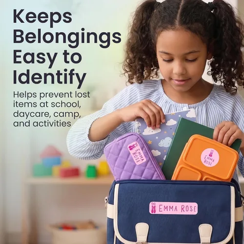 Vista 6 de Suministros escolares etiquetas de nombre personalizadas, etiquetas adhesivas de nombre personalizadas lavables para niñas, etiquetas adhesivas