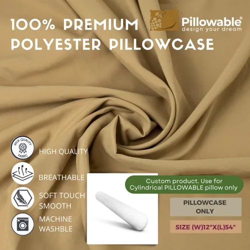 Vista 2 de Solo funda - Funda de almohada redonda beige de 54 x 12 pulgadas - Solo funda - Funda de almohada con cremallera - 100% microfibra cepillada - Funda