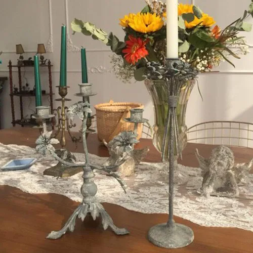 Vista 6 de Shabby Chic - Portavelas para velas de pilar, portavelas de metal rústico decorativo para centro de mesa, mesa de centro de mesa