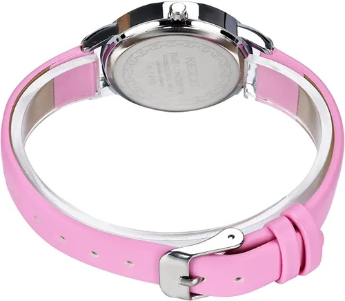 Vista 2 de PASNEW Reloj analógico clásico de cuarzo para niños, impermeable, con esfera de flores, correa de cuero