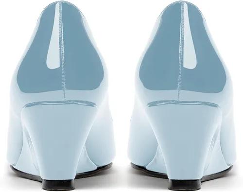 Vista 4 de WAYDERNS Zapatos de tacón bajo con cuña de charol y puntera abierta para mujer de 2 pulgadas
