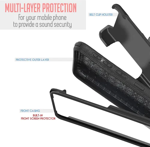 Vista 7 de Para Samsung Galaxy S21 6.2 pulgadas 2021, con clip para cinturón, funda resistente de cuerpo completo, protector de pantalla integrado, funda