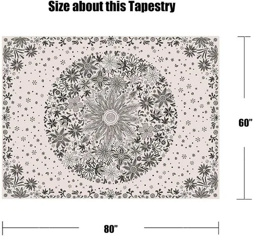 Vista 7 de Neasow - Tapiz estilo bohemio para colgar en la pared, estilo floral, blanco y negro con circunferencia de margarita con lunares, decoración