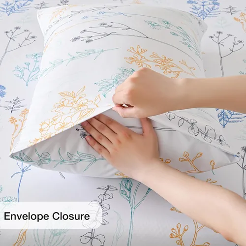 Vista 2 de Yibeizi - Juego de sábanas con estampado floral para cama de tamaño queen, sábanas de microfibra con patrón botánico boho, fundas para almohada
