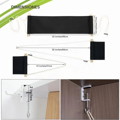 Vista 3 de DMcore Hamaca de Reposo para Pies de Lienzo, Reposo de Pies Mini Ajustable Bajo el Escritorio para Hogar y Oficina... (Negro)