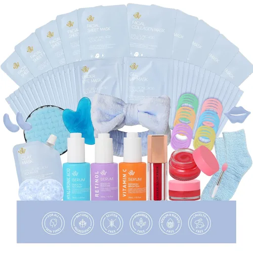 Vista 13 de 55 piezas de regalos de Navidad para mujeres y hombres, paquete de máscaras faciales de carbón, juego de cuidado de la piel, máscara de colágeno
