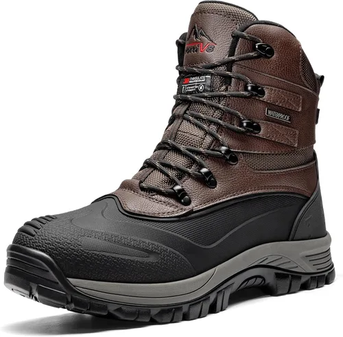 Vista 9 de NORTIV 8 Botas de esquí de invierno con suela de goma para hombre, con aislamiento impermeable Negro