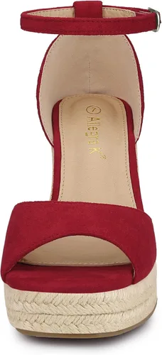 Vista 21 de Allegra K Sandalias de tacón de cuña con correa de tobillo y plataforma para mujer