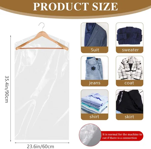 Vista 2 de 20 paquetes de bolsas de ropa para colgar ropa Bolsas de ropa de plástico Bolsas transparentes para ropa Bolsas para tintorería Bolsas de ropa