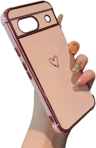 Vista 54 de ZTOFERA Funda diseñada para Google Pixel 7a, bonito diseño de corazones de amor con borde chapado y protección de lente de cámara, para Google Pixel