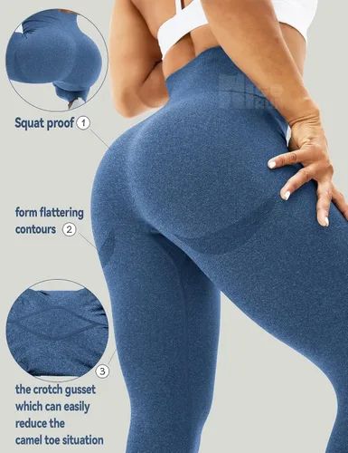 Vista 4 de HIGORUN - Leggings sin costuras para mujer, moldeadores, con diseño gráfico de sonrisas, de cintura alta, para el gimnasio, yoga o hacer ejercicio