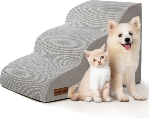 Vista 12 de Aodisman Escaleras para perros y gatos pequeños,Rampa para mascotas de 3 Beige